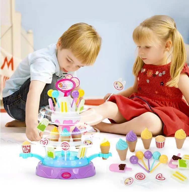 Ролевые игры кухня Oyuncak мороженое Конфета игрушки для детей вращающийся с музыкальным освещением дети забавная игрушка в подарок для детей