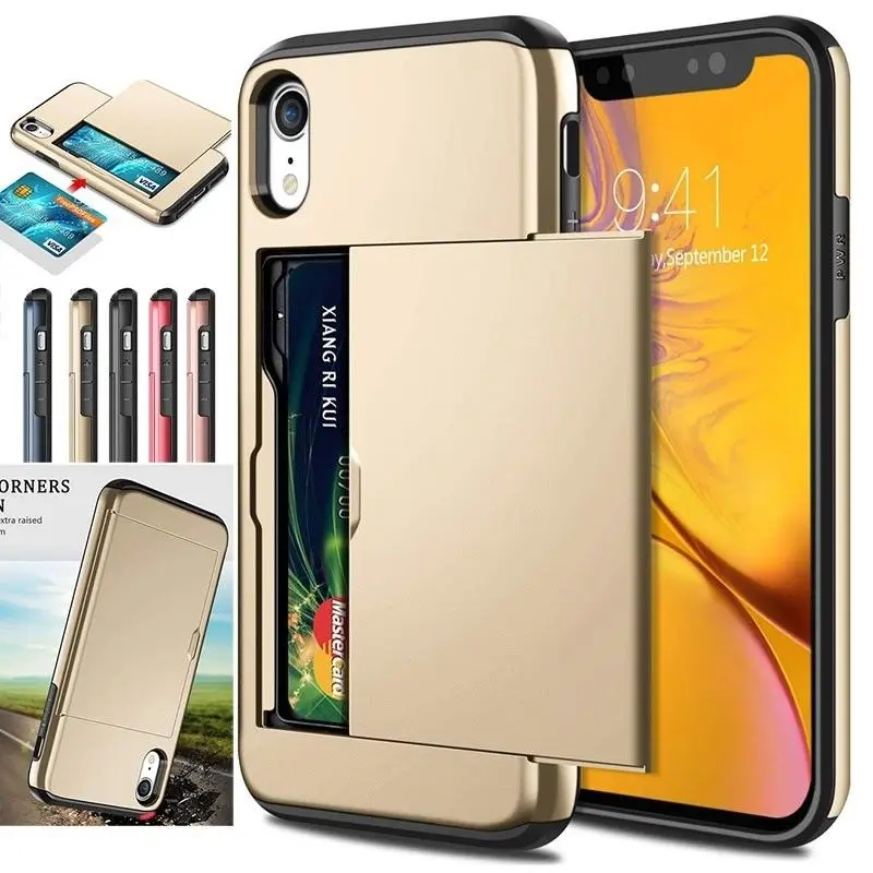 

Hybrid Tough Slide Wallet Card Storage Armor Case Dual Layer TPU Shockproof Coque For iPhone 7 8 6 6s Plus iPhone X 5.8