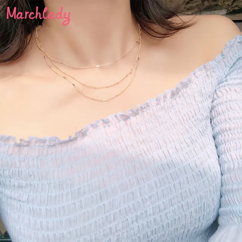 

Feminin Fashion Necklaces For Women Simple Design Korean Three Layers Long Necklace Zinc Alloy Gold Color Chains Jewelry