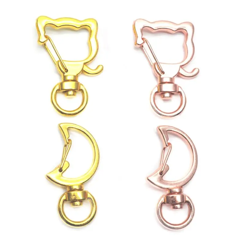 

5Pcs Cat Moon Shape Metal Snap Hook Lobster Clasps Lanyard Keyring Keychain DIY