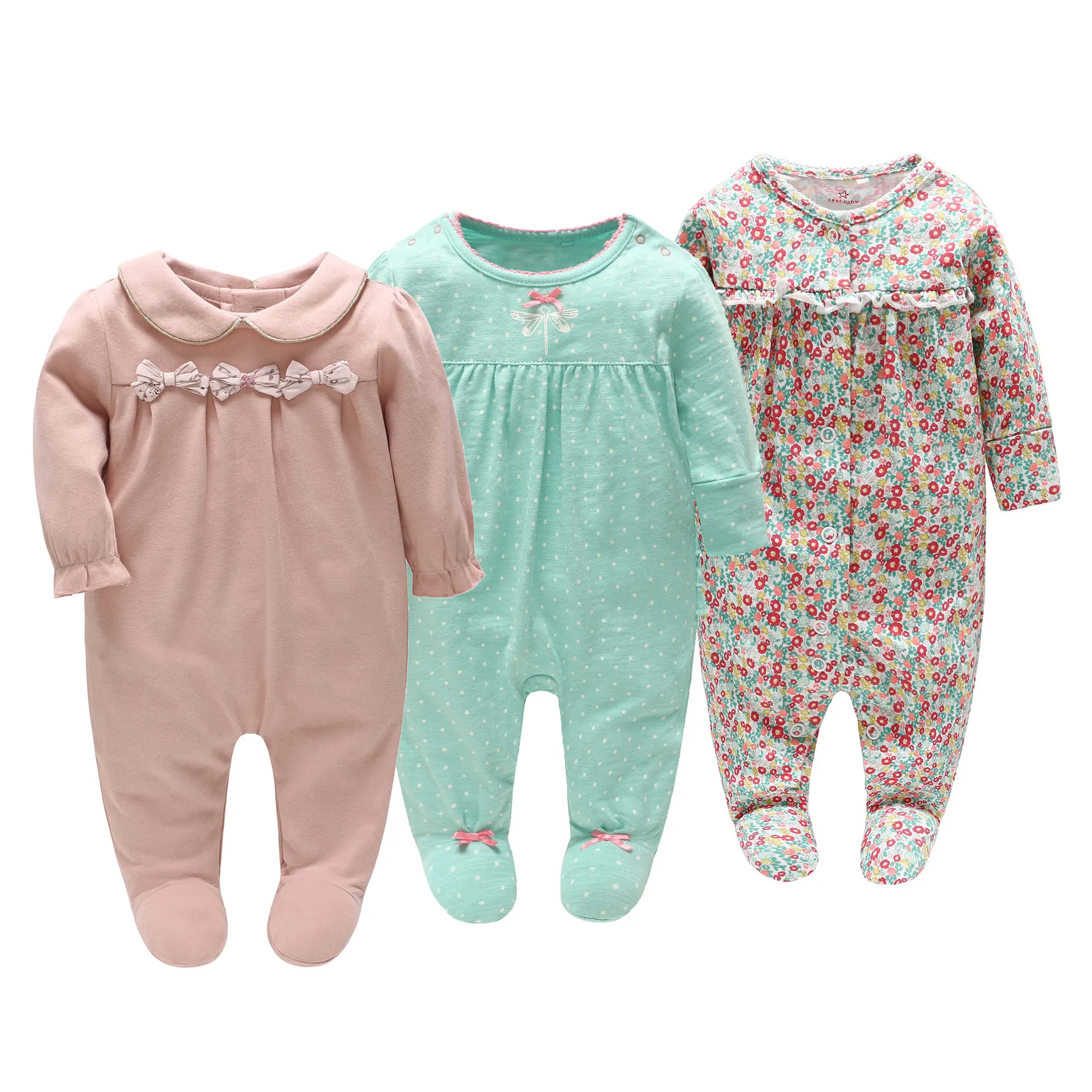 Picturesque Childhood new born Baby Girl 0-12 months Footies Cotton Long Sleeve Pink Neckline Bow Style bow sleeve v neckline blouse