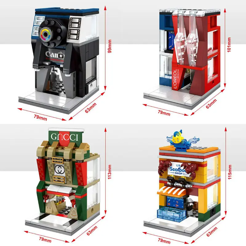 

MOC Creative compatible legoinglys City Mini Street View Series Block Skincare,Seafood,Fashion shop Building Blocks Toys Gifts