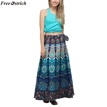 Страуса 1 шт./лот летнего размера плюс богемный стиль, шифон юбка Национальный повседневный тренд мм свободная длинная бюст юбка