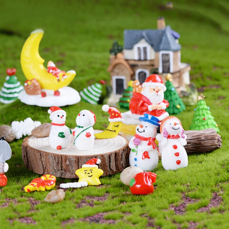 

5pcs/1set Fairy Garden Cartoon Statue Ornaments Resin Craft Christmas Santa Snowflake Snowman Miniature Figurine Garden Supply