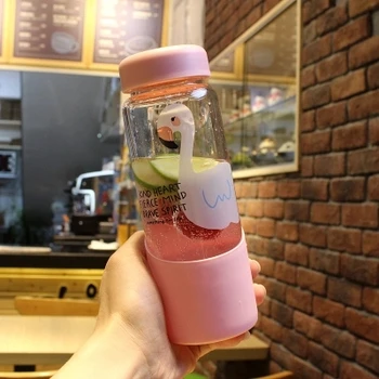 

Cartoon glasses female students flamingo bottle Creative portable fresh bottle