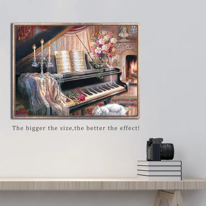 Diamond Embroidery piano Landscape Handmade Painting Needlework Mosaic Cross Stitch Home Decor | Дом и сад