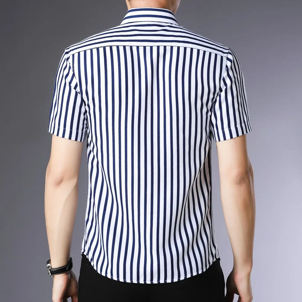 JZ CHIEF повседневные мужские рубашки Slim Fit рубашка с коротким рукавом деловая, общественная рубашка вертикальные полосы полиэстер мужские рубашки