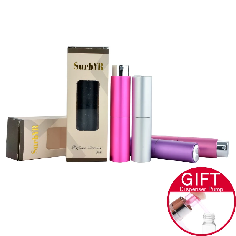 

SurbYR 8ML Mini Portable Aluminum Telescop Refillable Perfume Bottle With Atomizer Empty Parfum Case With Gift Boxes For travel