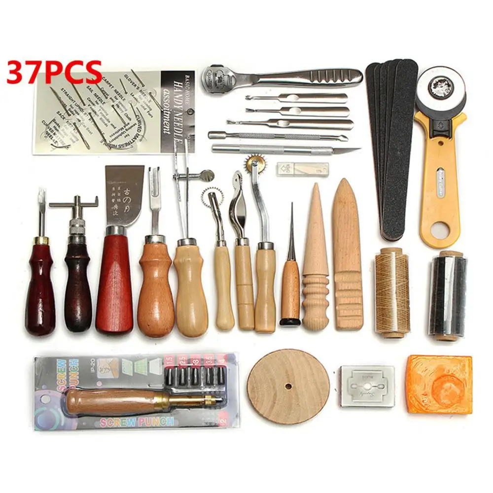 

37 pcs/set DIY Leather Craft Tools Punch Kit Set Handmade Sewing Kit Set for Home Kids Supplies