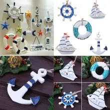Limit 100 5Pcs/lot Decorative Sheels Starfishes Mediterranean Wall Decor Anchor Shape Wooden Hanging Hanging Ornament Decals