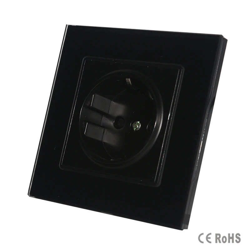 

2017 New Arrived EU Power Socket, Black Crystal Glass Panel, 16A EU Standard Wall Outlet without Plug GB-C7C1EU-1