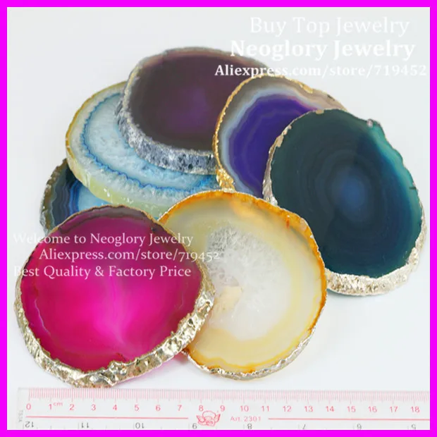 

5pcs Natural's gift Gems Crafts Semi Precious Glass Slice Coaster Cup Mug Glass Beverage Holder Pad Druzy Quartz Geode Glass