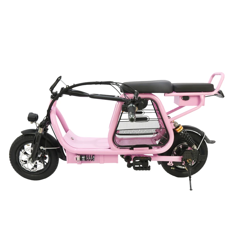 Batería de litio de 12 pulgadas bicicleta eléctrica plegable de tres asientos bicicleta eléctrica con cesta de mascota bicicleta adulto dos- ruedas scooter