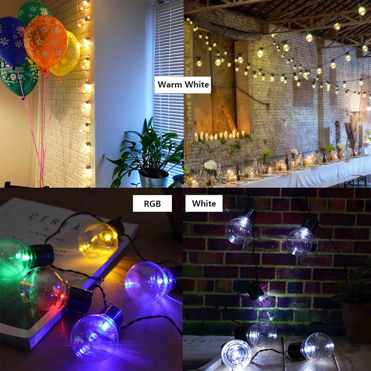 

10 LED Bulbs String Light Outdoor 8 Modes Christmas Wedding House Yard Fairy Hanging Lamp Party Decor Solar Powered Waterproof