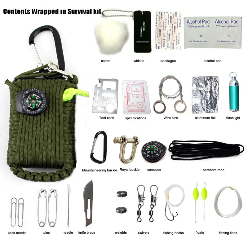 29 in 1 SOS Emergency Equipment bag field survival box self-help for Camping Hiking saw/fire