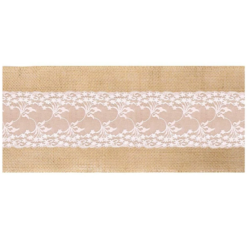 

275 X 30 Cm Lace Hessian Tablecloth Rustic Style Jute National Thanksgiving Christmas Baby Wedding Party Decoration Desk Decor