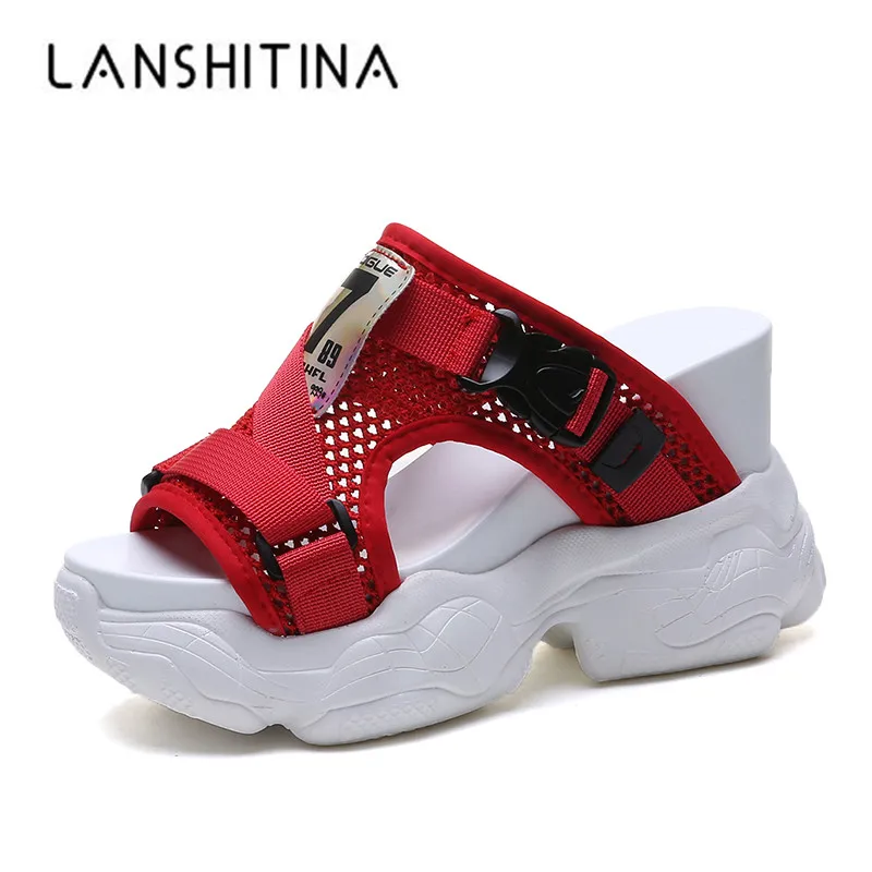 

New Summer Women Sandals Flip-Flops Beach Shoes Breathable Wedge 10CM Heels Shoes Woman Platform Slippers Mesh Outside Sandals