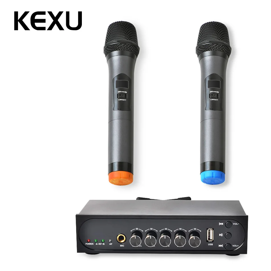 KEXU UHF Dual Channel Wireless Handheld Microphone With USB Port Easy