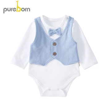 

Pureborn Cartoon Newborn Unisex Baby Bodysuit Gentleman Bow Tie Clothes for Baby Boys Long Sleeve Baby Bodysuit Costumes