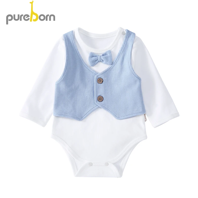 Боди Pureborn с мультяшным рисунком для новорожденных унисекс костюм джентльмена