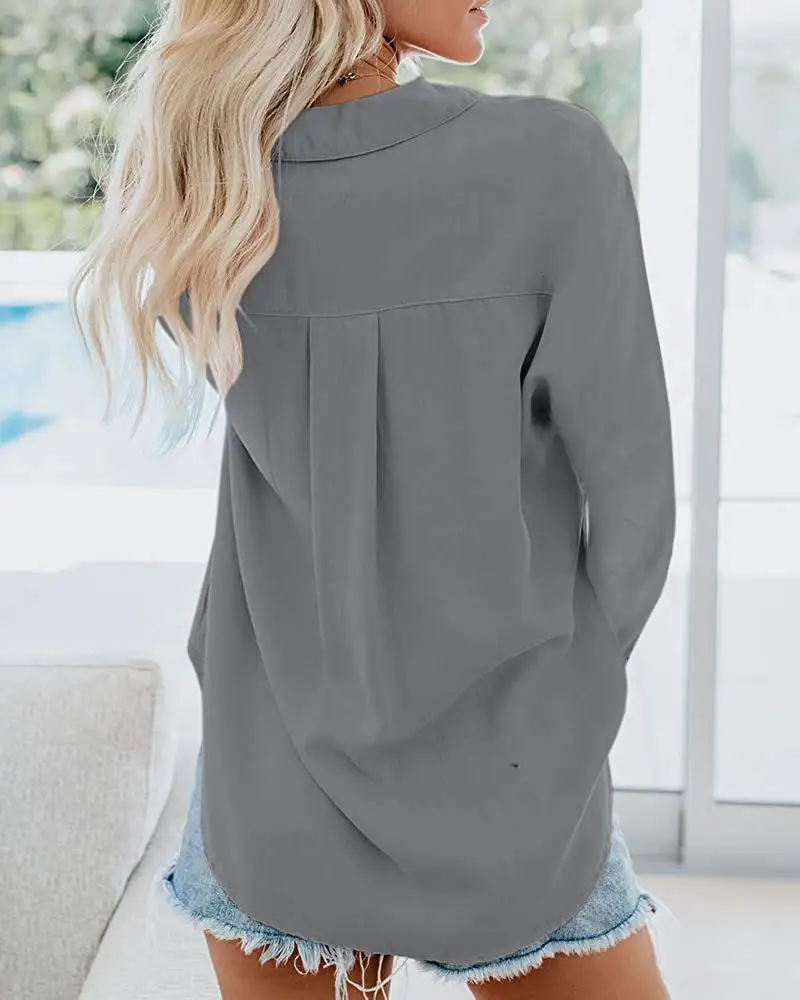 

35 pieces Womens Short Shirts V Neck Down Shrt Tops with Pockets2019