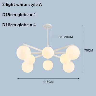 Скандинавское Стекло глобус светодиодная люстра E14 подвесная люстра освещение гостиная спальня блеск внутреннее освещение, люстры Lamparas - Цвет абажура: 8 light white A