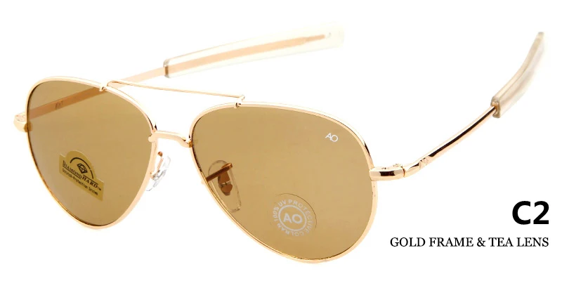 WHO милашка, американские Оптические солнцезащитные очки для мужчин, фирменный дизайн, высокое качество, Золотая оправа, солнцезащитные очки AO Pilot, солнцезащитные очки, мужские оттенки, OM288 - Цвет линз: C2