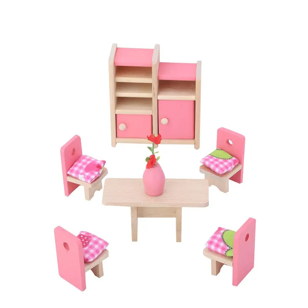 Имитация миниатюрной деревянной мебели игрушки кукольный домик деревянная мебель набор кукол детская комната для детей игровая игрушка мебель для кукол - Цвет: Dining Room