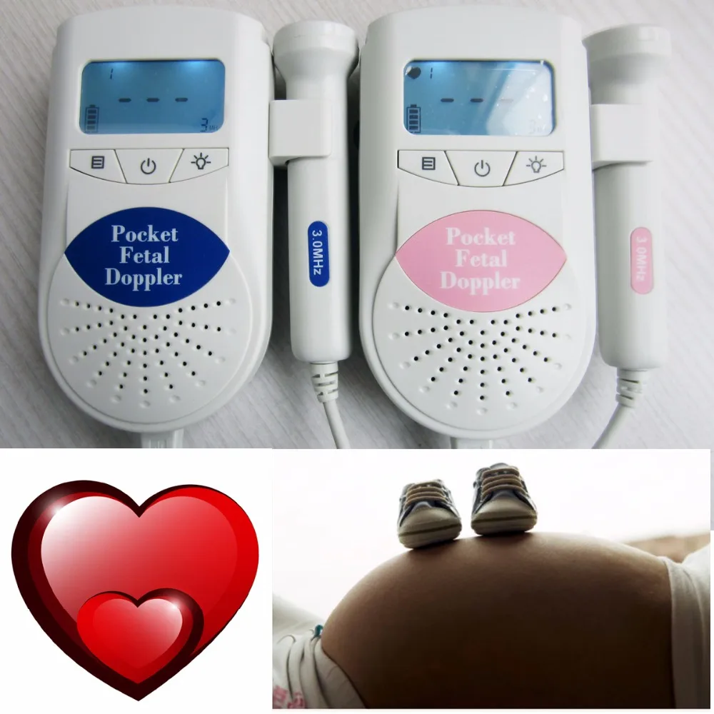 2pcs 3 MHZ Probe Pocket Fetal Doppler Prenatal Baby Monitor for