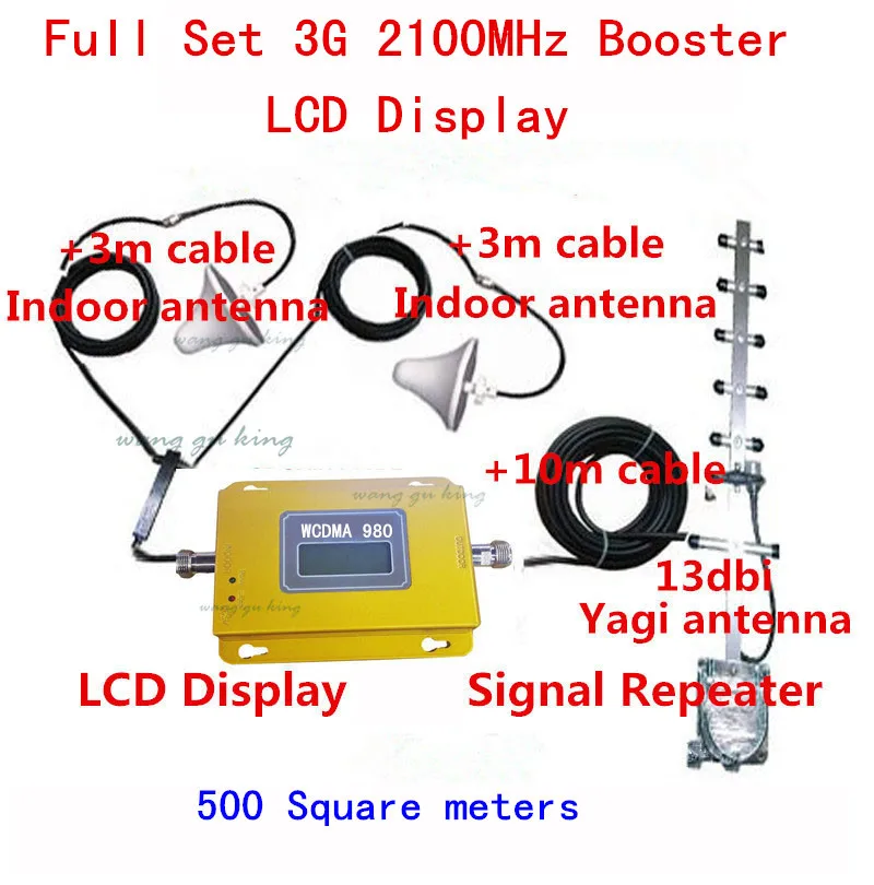 

LCD display Mini WCDMA UMTS 3G 2100MHZ Cell Phone Mobile Signal Repeater , 3G Booster Amplifier + 2 indoor Antennas + Cable Kits