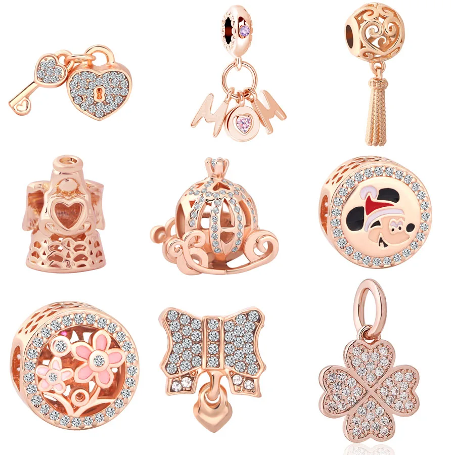 

New Original free shipping pink gold Pumpkin car angle Mom diy pendant bead fit European original Pandora Bracelet Necklace for Women Jewelry Berloque