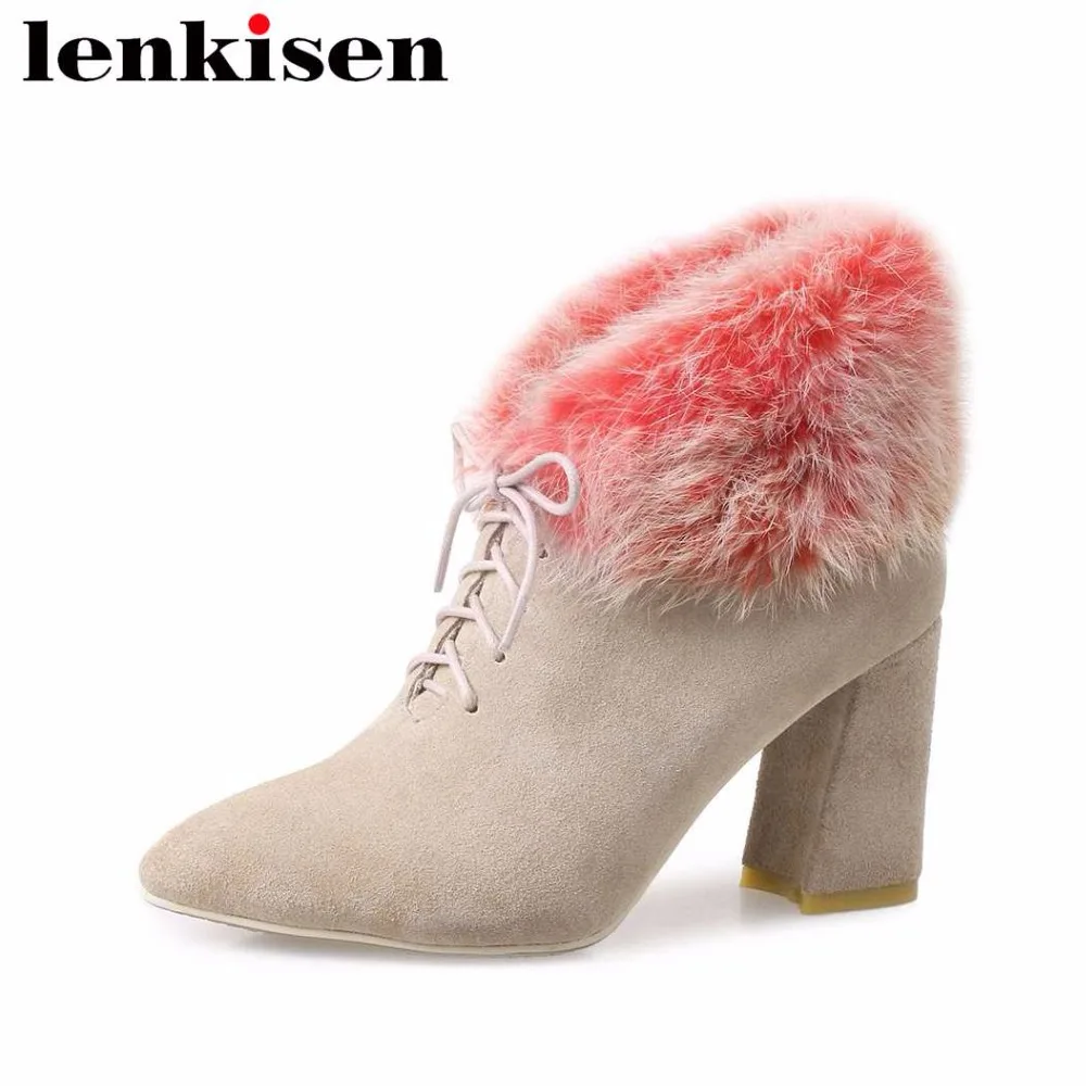 Chaud Pop Fourrure Cheville Au Sexy Neige Bout Hauts Garder Noir apricot Hiver Office Talons Pointu Femme Lapin Lady Lenkisen Zipper Couleurs De Mixte L26 Bottes tqqw7FH