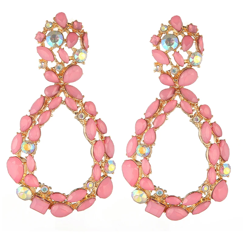 

pink Water drop rhinestone Earrings 2019 Big Crystal Earrings For Women Large Fashion dangle Earing Luxury Party Jewelry