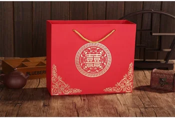 

Red Big Capacity Paper Gift Bag with Handle Festival Jewelry Bags Wedding Favor Package Bag W9281