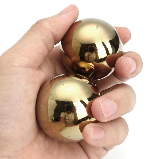 2Pcs Metal Exercise Hand Wrist Solid Gold Tone Baoding Balls Chinese