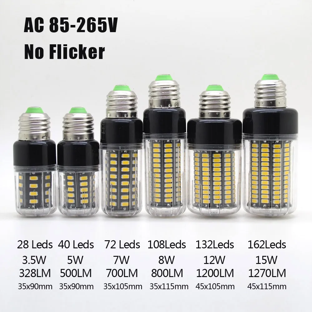 Bombillas SMD 5736 3 Вт 5 Вт 7 Вт 8 Вт 12 Вт 15 Вт Lamparas 85 В-265 в светодиодный светильник без стробоскопа E27 E14 Светодиодный светильник s+ умная мощность IC