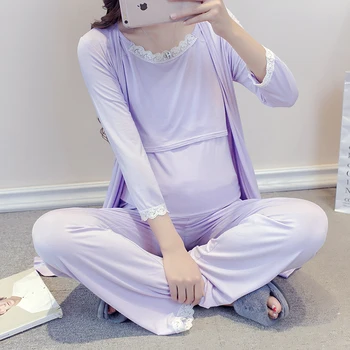 

3 Pcs/Set Maternity Pajamas Nursing Nightgown Pregnancy Clothes Homewear Cute Modal Nursing Clothes Breastfeeding Pajamas A202