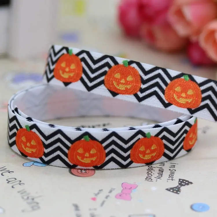 

5/8'' Free shipping Fold Over Elastic FOE halloween printed headband hair band diy decoration wholesale OEM B424