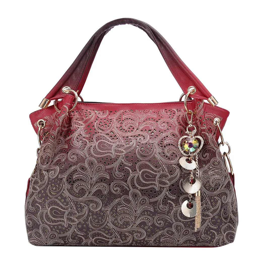 OCARDIAN, Брендовая женская сумка, открытая сумка с эффектом омбре, цветочный принт, сумки на плечо, Дамская pu кожаная сумка, красная/серая/синяя May13 - Цвет: Red