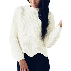 Англия Стиль осень-зима свободные Для женщин Волна подол короткий пуловер моды сплошной толстый вязаный свитер