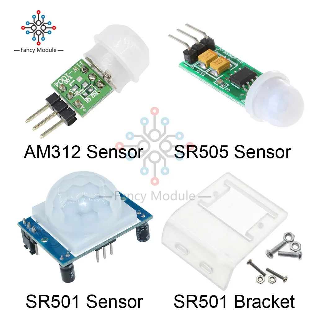 

HC-SR501 HC-SR505 Adjust IR Pyroelectric Infrared Motion Detection Module AM312 Module Motion Sensor SR501 Bracket for Arduino