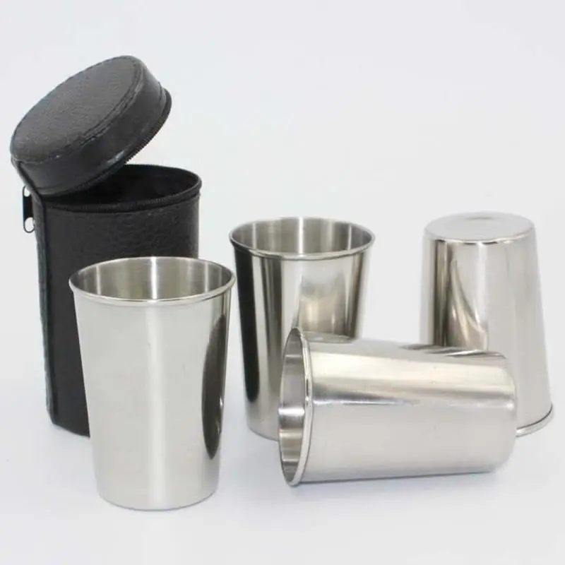 

70ml/150ml Liquor Metal Cup Stainless Steel Small Glass 4 Cups Plus Drinking Cup Set Camping Spirit Wine Glass Set Coffee Mug