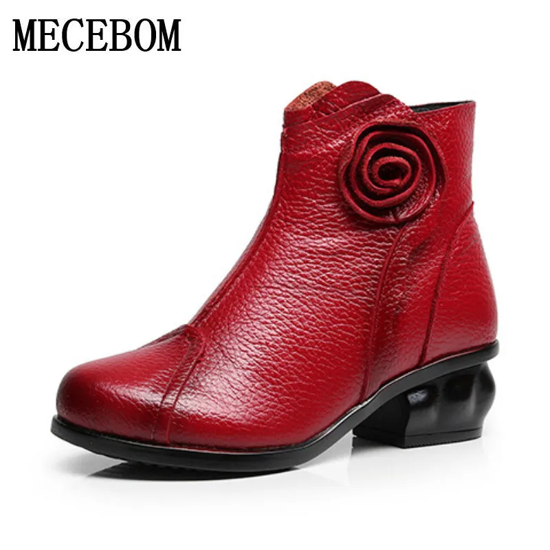 

2018 Winter New fashion women genuine leather shoes height increasing shoes flats ankle boots national style short boots 1201W
