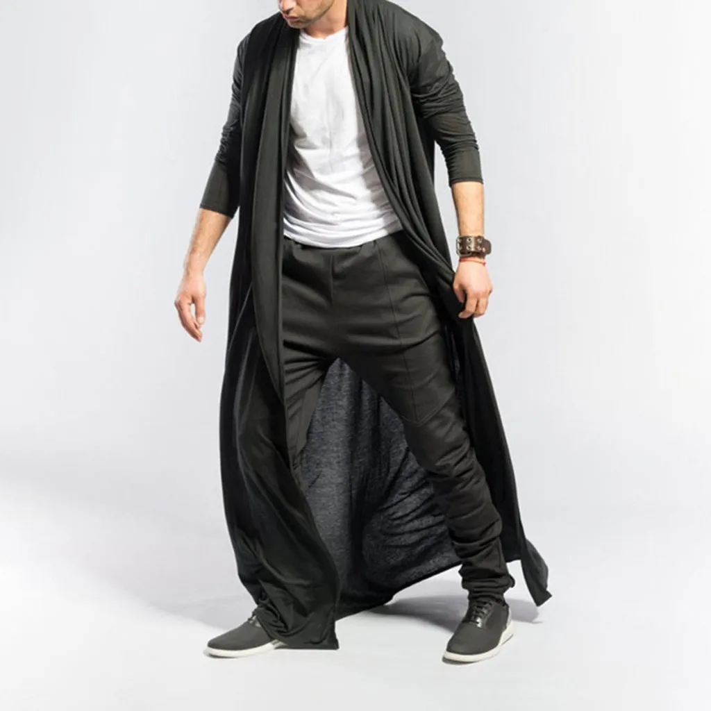 

Gothic Men long jacket Spring autumn slim Long trench coat Mens Solid color thin Casual Windbreaker New Male Cardigan Outerwear
