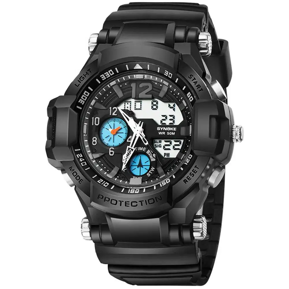 

Outdoor Jogging Waterproof Plastic Band Dual-Display Luminous Men Wrist Watch