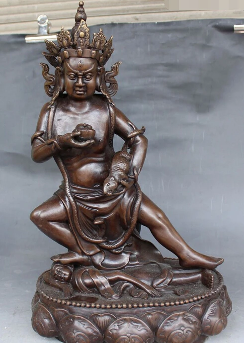 

0075932 19" Tibetan Buddhism Pure Bronze Stand Yellow Jambhala Mammon Wealth God Statue