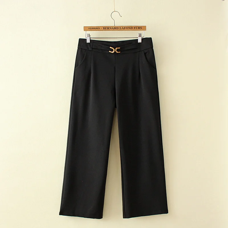Плюс размеры Осень Зима Высокая талия pantalon femme 2018 черный хлопок широкие брюки