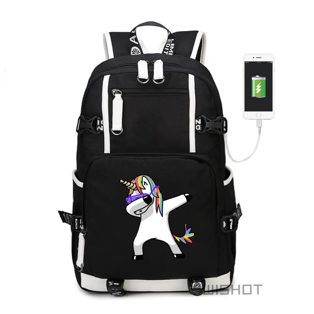 

WISHOT Dab cute cartoon unicorn backpack teenagers Men women's Student School Bags travel multifunction USB charging