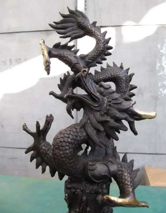 21 INCH Chinese regius Palace Bronze Carved favonian Lucky Fly Dragon Statue |