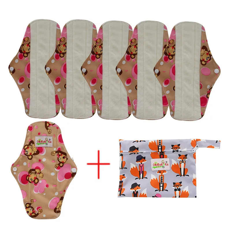 Моющийся санитарный прокладки из бамбукового волокна многоразовые прокладки менструальные женские гигиенические впитывающие прокладки для женских трусиков 6 упаковок+ 1 мини-сумка